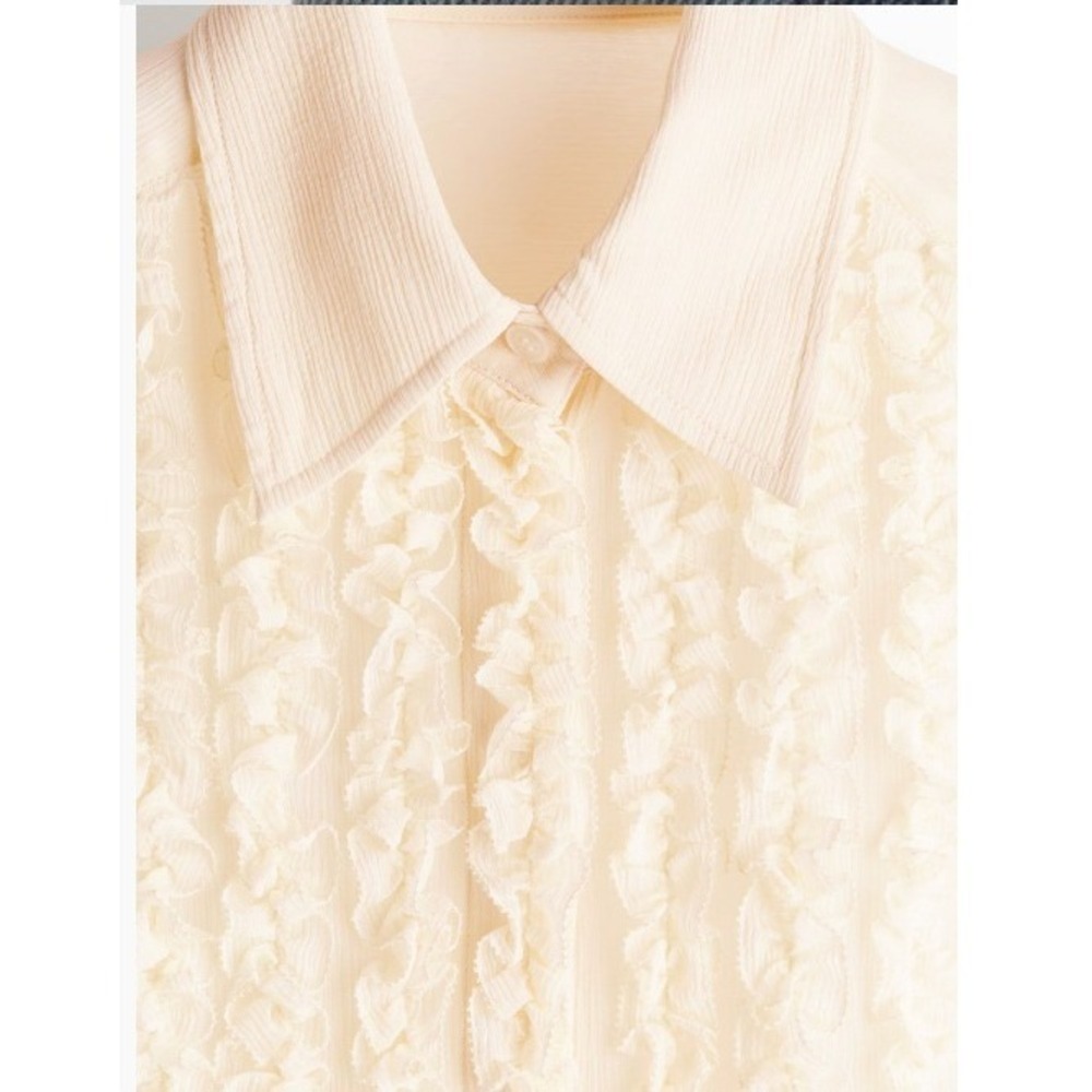 Stella McCartney H&M Silk-Blend Blouse with Ruffled Bib Top Ivory | Size Large - Picture 6 of 6